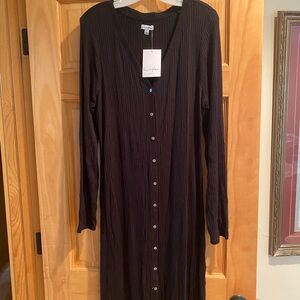 love, Fire Black Ribbed Long-Sleeve Button-Front Dress